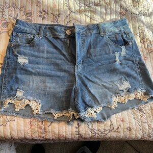 Maurices Blue Jean Shorts with Lace Trim